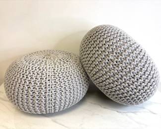 Lot 430 2 Round Knit Covered Pouf Ottomans