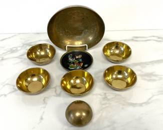 Lot 529 Vintage Etched Brass Bowl  Brass Cairo Ware Etched Bowls