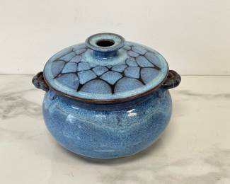 Lot 603 Tracy Dotson Blue Fish Scale Casserole  NC Pottery