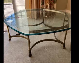 Lot 5007 Vintage LaBarge Hollywood Regency Brass  Glass Top Coffee Table