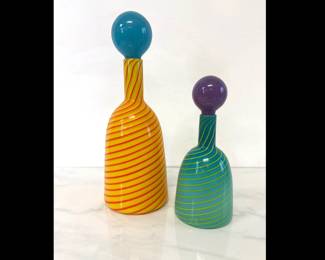 Lot 484 AS IS  Pinkwater Studio Art Glass Bottles with Stoppers