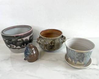 Lot 402 Signed Studio Potter Bowls  Bird Figurine