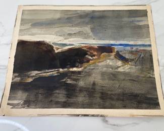 Lot 346 G. H. Sublett Signed Rocky Beach 5 Watercolor Art  Unframed