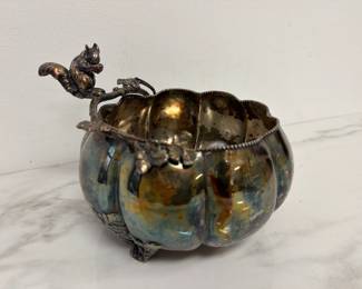 Lot 481 Silverplate Pumpkin  Squirrel Centerpiece Bowl