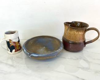 Lot 653 Studio Pottery  Cat Pitcher  Shearwater Bowl  Etc