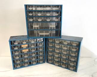 Lot 313 Vintage Metal Raaco Small Parts Table Top or Wall Mounted Storage Cabinets
