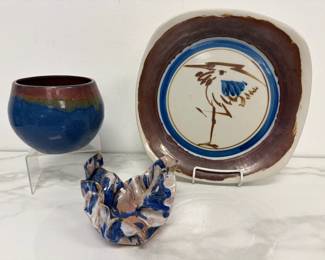 Lot 416 Andrew of Barbados Signed Studio Bowl  one other studio pottery bowl  Dansk plate