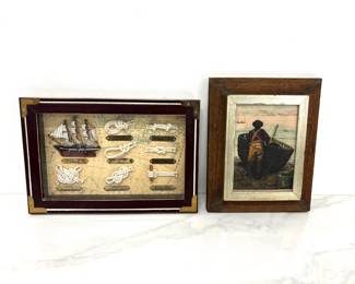 Lot 267 Etching on Resin  Pushing Out to Sea  Art  Nautical Knot  Cutty Sark Ship Shadow Box