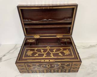 Lot 523 Antique Brass Inlaid Writing Slope Box
