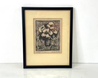 Lot 471 Antique Floral Woodcut Signed Art Print
