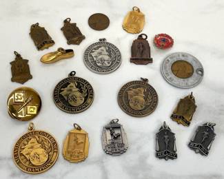 Lot 372 Vintage Track  Field Charms  Medals 1950s  60s  1958 Wheat Penny