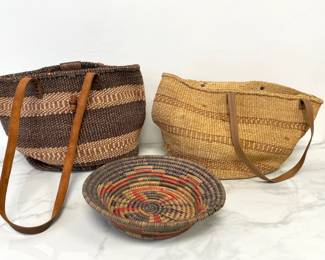 Lot 525 Handwoven Sisal Tote Bags  Woven Coil Basket