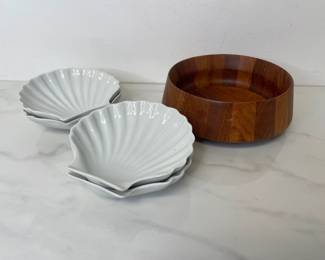 Lot 547 Vintage Dansk Teak Salad Bowl  Dansk Shell Bowls
