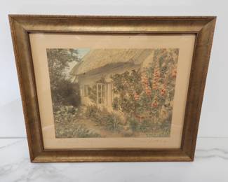 Lot 235 Wallace Nutting Signed  Hollyhock Cottage  Handcolored Photograph Art