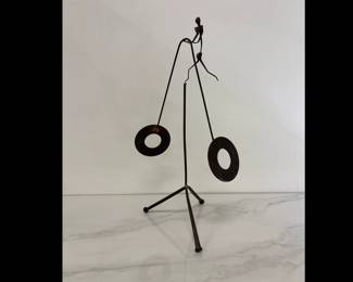 Lot 275 MCM Brutalist Kinetic Balancing Man Metal Sculpture