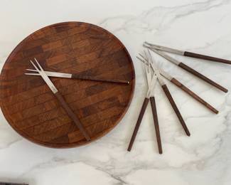 Lot 251 Vintage MCM Digsmed Denmark Lazy Susan  Stelton Fondue Forks