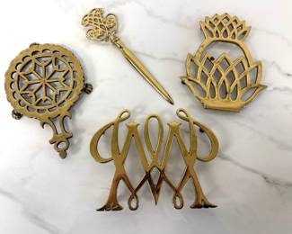 Lot 578 Vintage Virginia Metal Works Brass Trivets  Brass Letter Opener