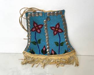 Lot 549 Antique Native American Leather  Cloth Beaded Bag