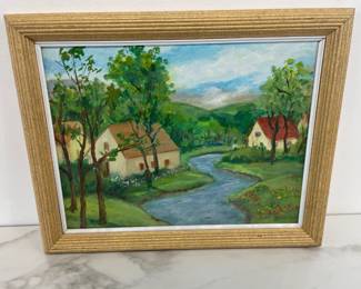 Lot 375 Houses on the River Landscape Art Painting  Signed Rose Hoff