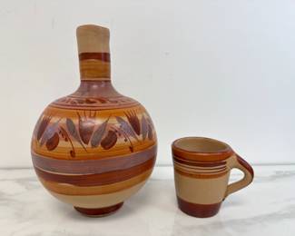 Lot 405 Vintage Mexican Tonala Water Carafe  Mug