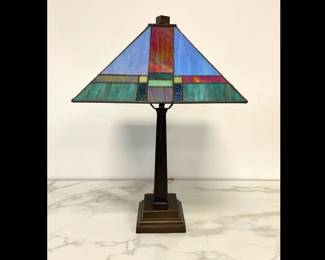Lot 605 Arts  Crafts Style Stained Glass Table Lamp