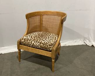 Lot 5009 Vintage Cane Back Barrel Chair  Leopard Print Cushion