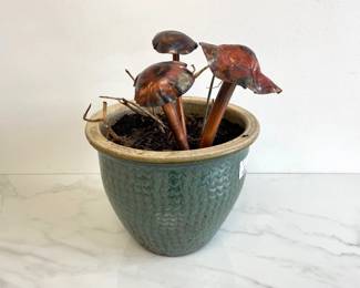 Lot 649 Ceramic Planter with Copper Mushrooms