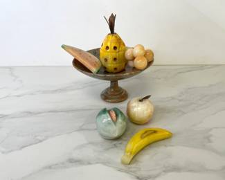 Lot 182 Vintage Made in Italy Alabaster Bowl and Fruit