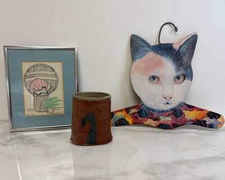Lot 411 Cat Hanger by Stupell Johnston  Catherine E. Parker Art  Signed Studio Pottery Vase