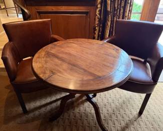 Low Bar Table Set, Table/2 Leather Armchairs