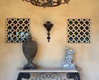 Large Iron Console Table with Stone Top