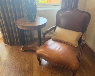 Leather Bergere Chair~ Empire Style Side Table