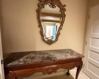 Marble Top Console ~ Carved Beveled Mirror