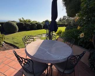 Large Stone Top Patio Table with 5 Chairs