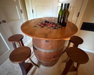 Wine Barrel Game Table with Stools