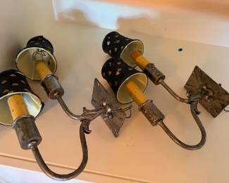 Silvered Sconces with "Bee" Shade Motif