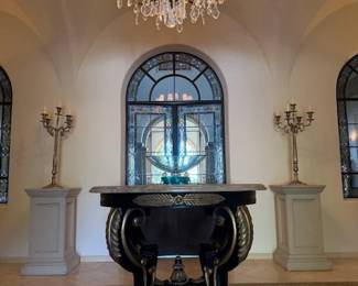 Round Marble top Table on Black and Gilt Base