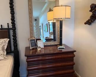 Pr. Custom Nightstands by J. Tanaka ~ Pr. Black Column Lamps