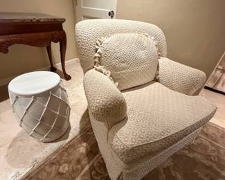 Upholstered Club Chair ~ Glazed Drum Side Table