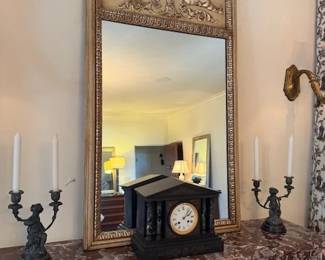 Silver Relief Framed Mirror ~ Pair Cherub Metal Candlesticks
