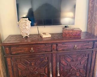 Dark Wood Relief Finish Sideboard/Cabinet