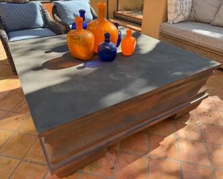 Large Square Stone Coffee Table with Faux Metal Finish