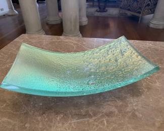 Aurora Borealis Art Glass Dish on Stand, Signed