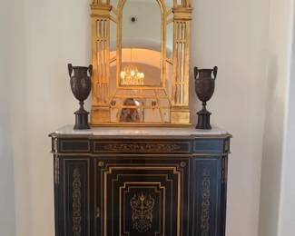 Diehl Black and Gilt Console Cabinet ~ Art Deco Style Gilt Mirror