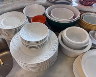 Mixing bowls and stacked plates