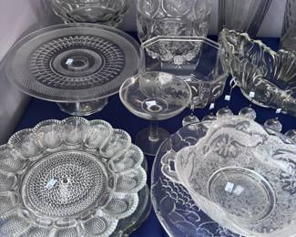 Crystal and pressed glass collection, bowls, vases, serving pieces