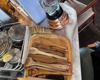 Wooden utensils and copper kettle