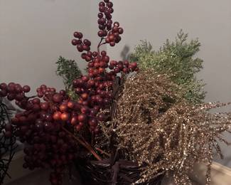 Christmas berry wreath basket arrangement, holiday greenery decor