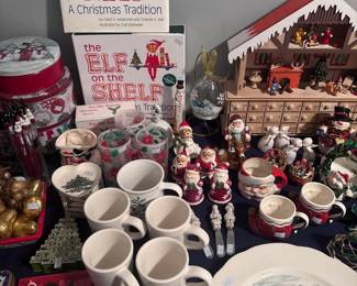 Elf on the Shelf books, Christmas mugs, holiday figurines, collectibles