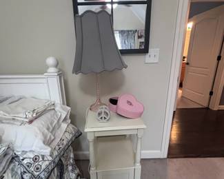 White nightstand and standing mirror